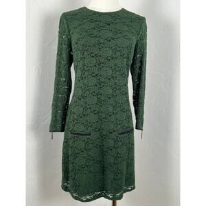 JUICY COUTURE Cire Juniper Green Lace & Leather Dress (Womens: Med)